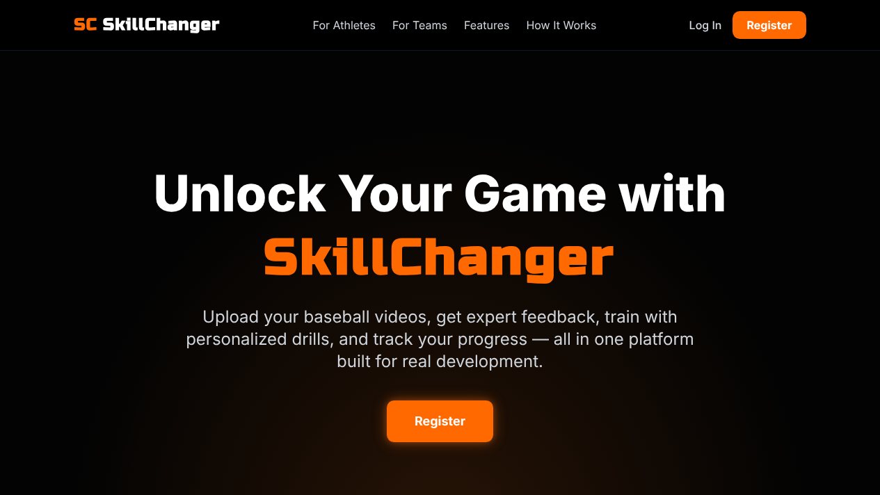 SkillChanger homepage: baseball video coaching with expert feedback and drills