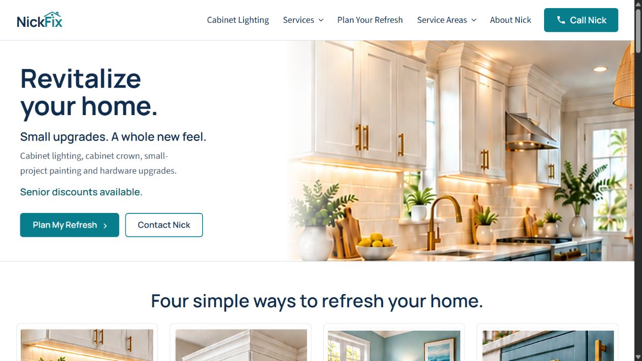 NickFix homepage: Revitalize your home, with a bright kitchen and cabinet lighting